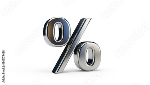 Shiny silver percent sign made of metal on