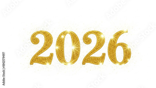 Golden shiny 2026 text with glitter effect