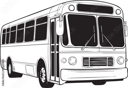 Black and White Bus Illustration on Transparent Background