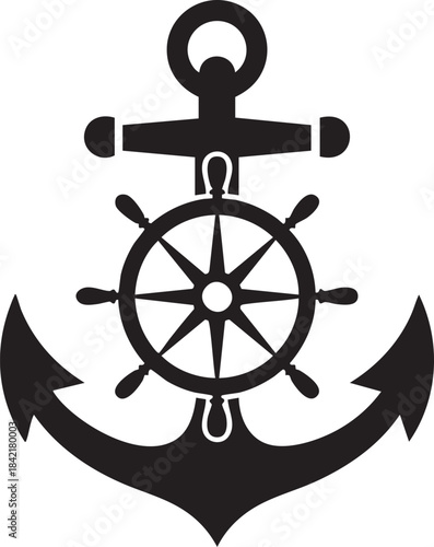 Nautical Anchor and Ship Wheel Icon Design Element