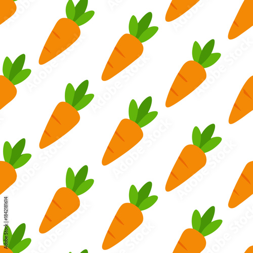 A vibrant and playful seamless pattern featuring cute cartoon carrots arranged diagonally on a white background