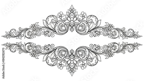 Elegant Hand Drawn Vintage Floral Scrollwork Frame Design Element