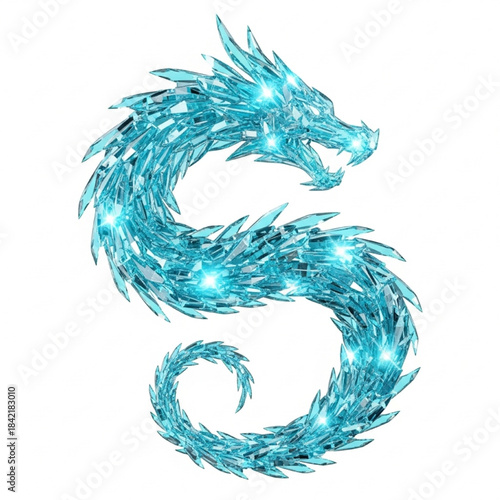 Blue ice crystal dragon vector illustration
