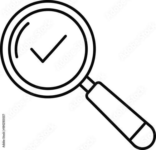Magnifying glass check mark outline icon successful verification quality assurance search completion approval vector