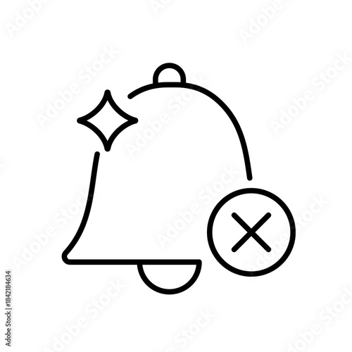 A vector icon of a notification bell with a cancel sign, representing focus mode or do not disturb, created in line style with editable stroke