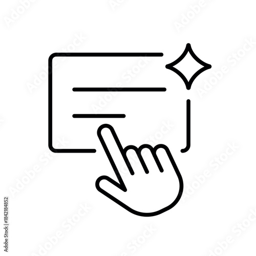 Vector icon of a text box with a cursor and sparkle, representing smart content snippets generated by AI, in line style with editable stroke