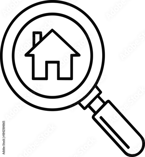 Magnifying glass house home outline icon real estate search property inspection housing market analysis vector