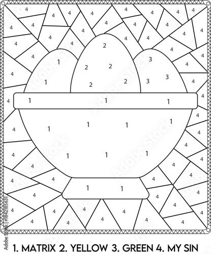 Colorful matrix pattern with numbers for coloring book page activity