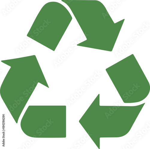 Simple, bold green vector graphic showing the universal three-arrow circular recycle symbol for ecology, sustainability, and environmental concepts.