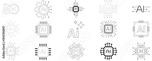 Modern artificial intelligence icons showcasing digital technology and innovative AI concepts for future-forward designs.