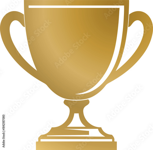Gold gradient cup isolated on transparent background. Flat illustration of victory trophy. Award winner golden Tropy design. Champion sign. Leadership happy successful. Victory prize tropy graphic