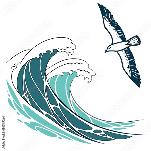 Seagull soaring above the sea waves: A lone seagull takes flight, gracefully soaring above a churning sea, a testament to the untamed beauty of the ocean's vastness and the freedom of nature. 