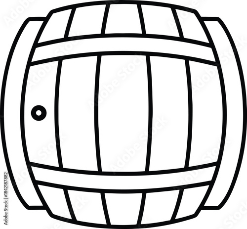 Beer barrel line art with metal bands and bung hole