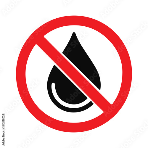 No liquid drop red icon vector flat illustration, stop water or oil sign, ban moisture and wetness symbol