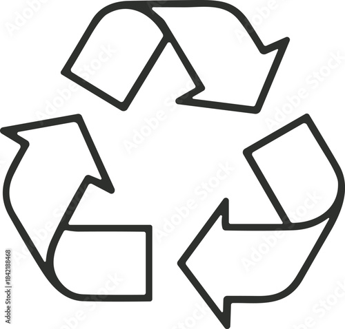 Recycling symbol icon, eco-friendly design, sustainability concept, environmental awareness, green loop arrows, recyclable materials, waste reduction, clean planet