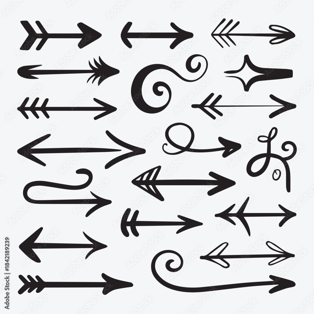 Fototapeta premium Artistic Hand Drawn Arrow Vector Set - Doodle Sketch Pointer Collection
