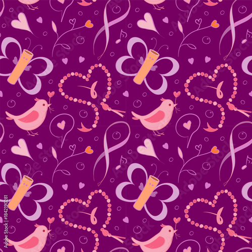 Seamless pattern with adorable Valentine doodles: hearts, gifts, arrows, and romantic icons. Playful hand-drawn style for wrapping paper, textiles, wallpapers, and holiday backgrounds.