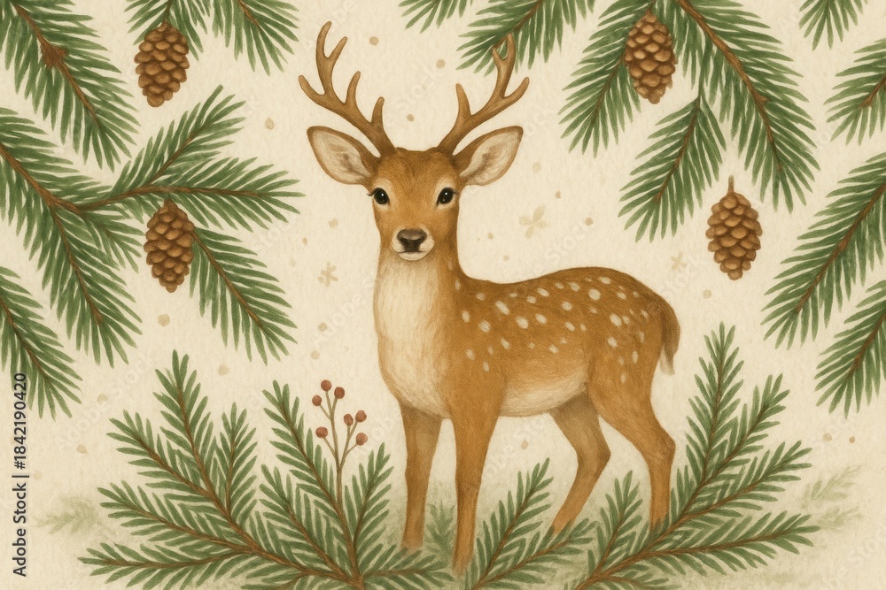 Fototapeta premium Charming deer amidst pine branches.