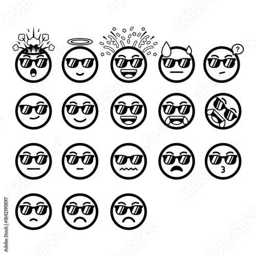 Cool Black and White Glasses Emoji Pack