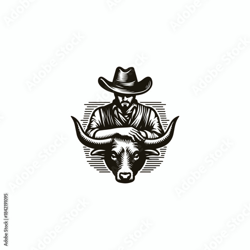 Cowboy bull logo template vector illustration design