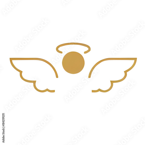 Stylized minimalist golden angel icon with elegant wings and a halo, representing spirituality, peace, and divine guidance. A serene symbol perfect for festive or reflective design concepts