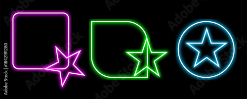 Social media template gradient neon frame rectangle smoke haze mist glow futuristic border pink blue red orange purple design element transparent light vector banner led background