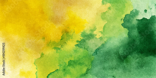 Abstract watercolor splash of vibrant yellow and green paint creating a textured organic background