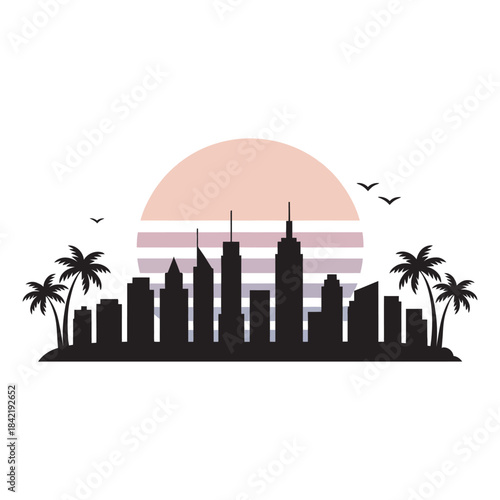 Palm Landscape Vector Silhouette Featuring Tall Buildings