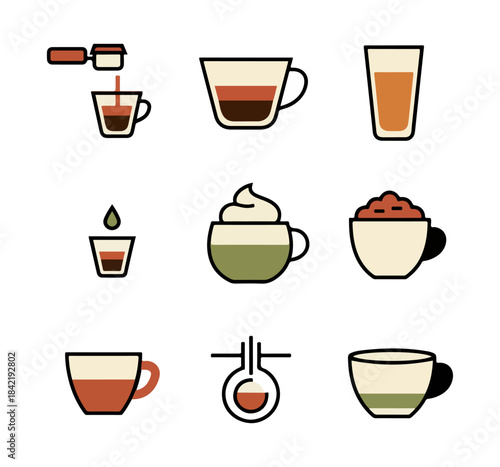 Coffee variety assortment vector illustration