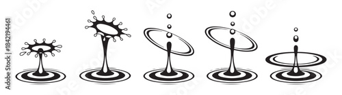 Water splash set black silhouette vector art design isolated on white background liquid element collection