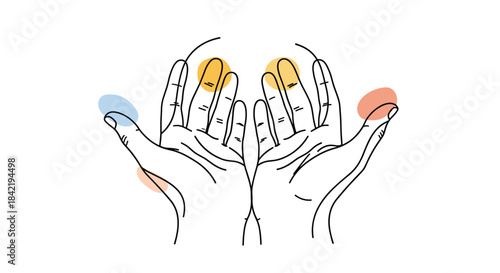 A minimalist line art illustration of two open cupped hands representing giving receiving or holding something precious.