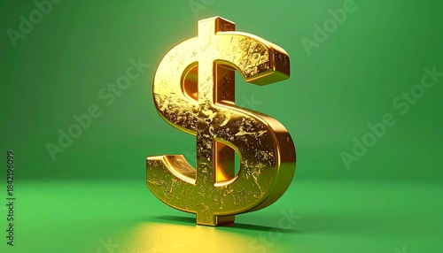 Gleaming golden currency symbol against a vivid emerald background