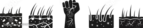 Skin and Allergy Silhouette. The image features a series of stylized illustrations depicting skin layers and a raised fist, symbolizing strength and resilience in the face of challenges.