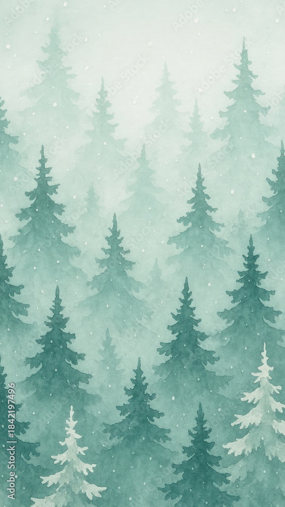 Fototapeta premium Serene watercolor forest scene.