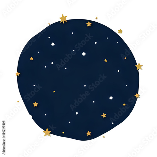 Whimsical night sky illustration with twinkling golden stars on a dark blue background, perfect for magical designs and cosmic dreamscapes