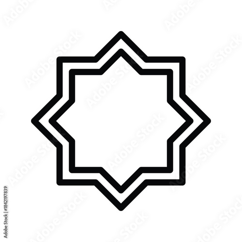 A clean, black and white icon representing an eight-pointed star, a common motif in Islamic geometric art.