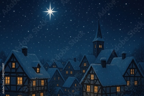 Wallpaper Mural Snowy village under starry sky background Torontodigital.ca