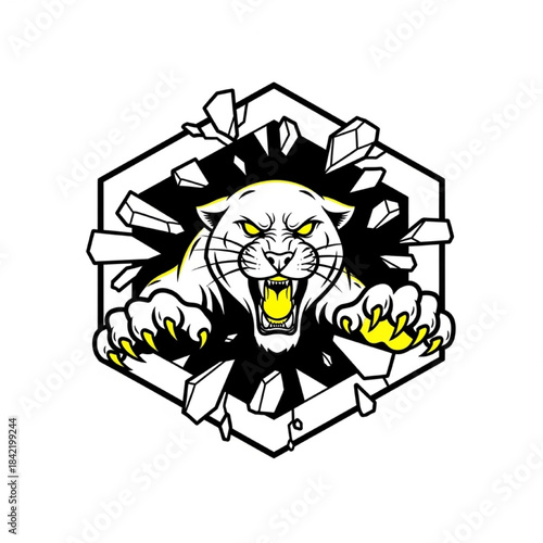Panther Mascot Breaking Wall Hexagon