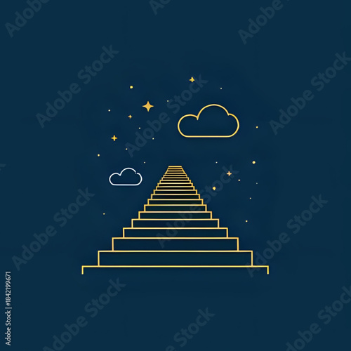Ascend to the stars A symbolic staircase reaching towards the night sky filled with clouds and twinkling constellations