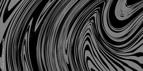 3D rendering. Texture with gray curves and irregular shapes. Gray liquid with curved lines. Gray paint mixing. Curved black and gray lines. Curvy waves mixing irregularly.