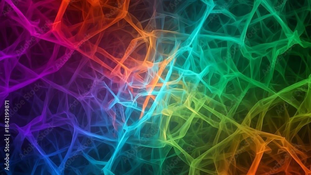 Obraz premium Abstract colorful tangled lines background with vibrant neon fractal network