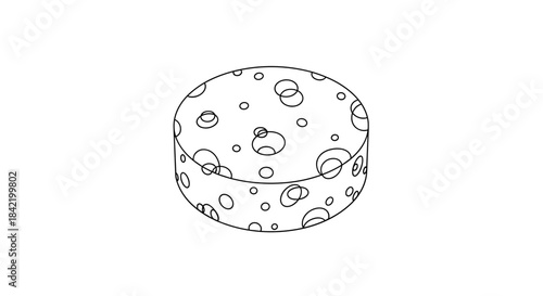 Illustration of a sponge disk with circular patterns isolated on a white background, showcasing a minimalist design with clean lines and ample copy space