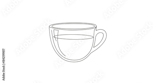 Minimalist line illustration of a cup filled with oolong milk tea, isolated on a white background, showcasing simplicity and elegance in design