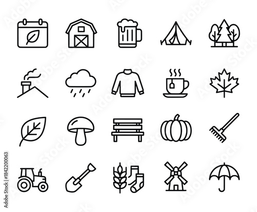 Autumn season icons illustrate cozy outdoor and nature activities