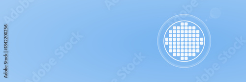 Hochmoderner Silizium Wafer Header Copy Space Vektor für Halbleitertechnologie, Mikrochips und Elektronikfertigung. Digitales und technisches Schema.