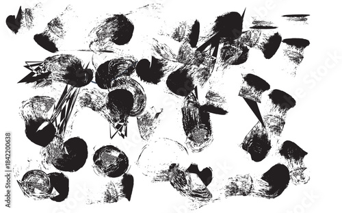 Dynamic Black Ink Splatters: Abstract Monochromatic Brushstroke Grunge