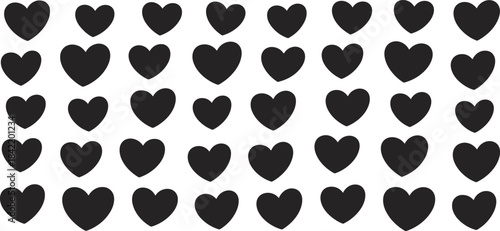 Black heart grid vector set, symmetrical love shape pattern, minimal silhouette design, romantic symbol artwork, decorative repetition graphic, emotional concept