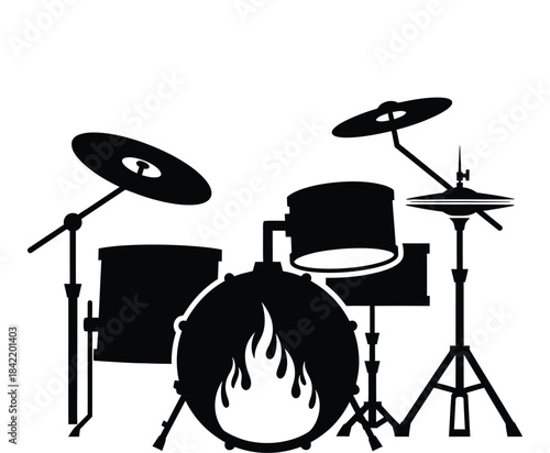 Drum set with flames on bass drum