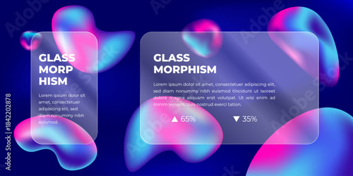 Glass morphism effect with a gradient color background. liquid blobs with a smartphone interface.