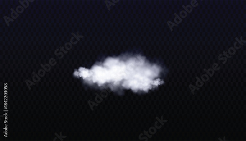 Small isolated white smoke puff floating against a dark transparent background for digital effects